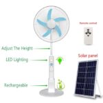 Standing Pedestal Fan 16 Inches Rechargeable Fan +Solar Panel + LED Light
