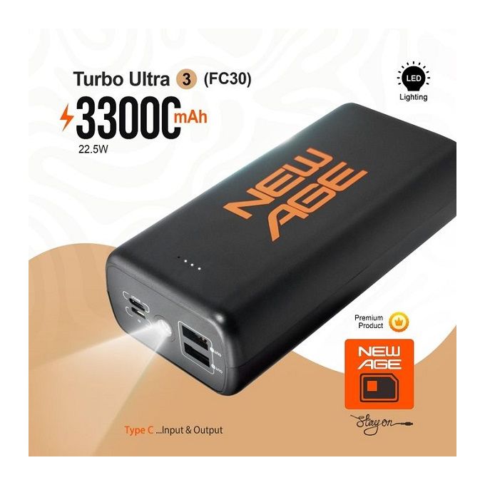 New Age 33000mAh Digital Power Bank FAST CHARGE TYPE C